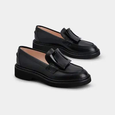 Roger Vivier Viv' Rangers Loafers In Black Leather With Lacquered Metal Buckle (Heel Height 2.5cm)