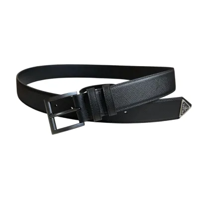 Prada Women' s Square Buckle Belt In Black Calfskin With Gold/Silver/Gun Black Hardware 35mm