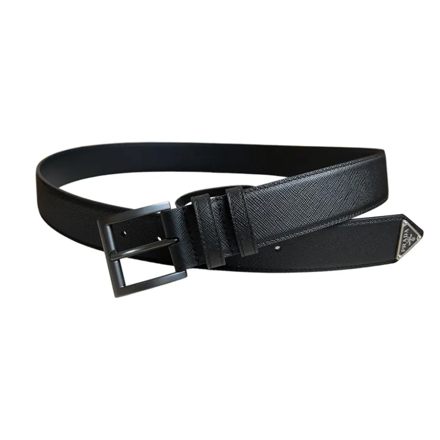 Prada Women' s Square Buckle Belt In Black Calfskin With Gold/Silver/Gun Black Hardware 35mm
