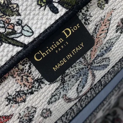 Dior Medium Dior Book Tote In White/Beige Embroidery with Multicolor Dior Cabinet de Curiosités Motif