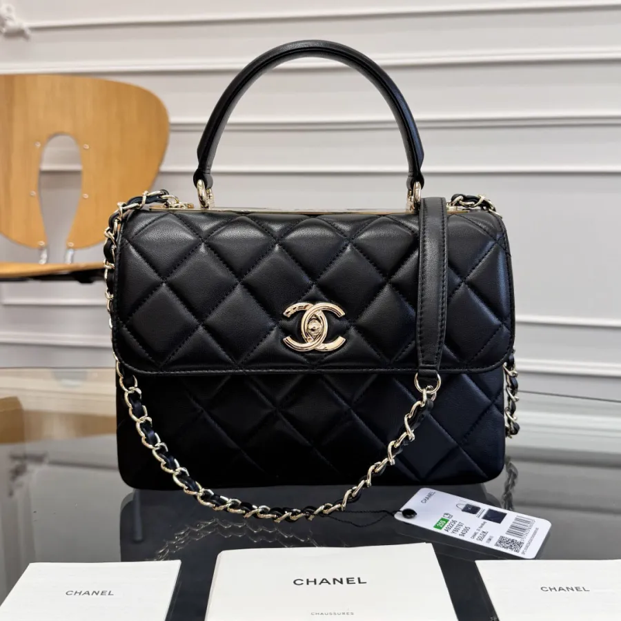 Chanel Sheepskin black gold button handbag crossbody bag