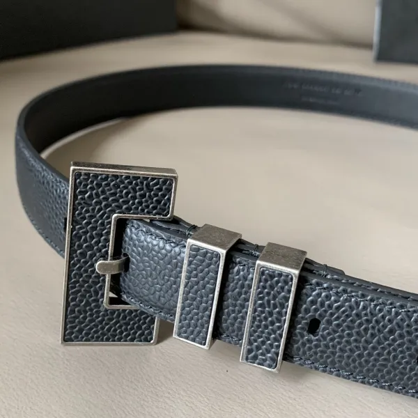 Saint Laurent Carre Rive Gauche Double-Loop Belt In Black Calfskin With Gold/Silver Hardware 25mm - Image 7