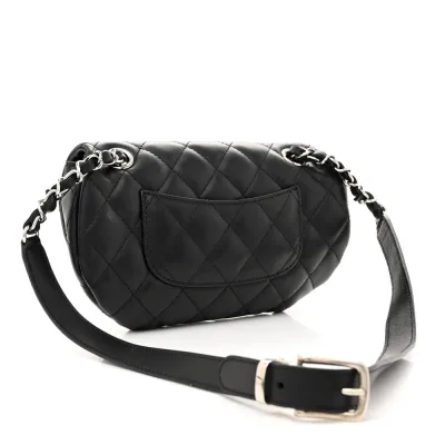Chanel CC Uniform Flap Belt Bag Small Black Quilted Calfskin Leather Silver Hardware