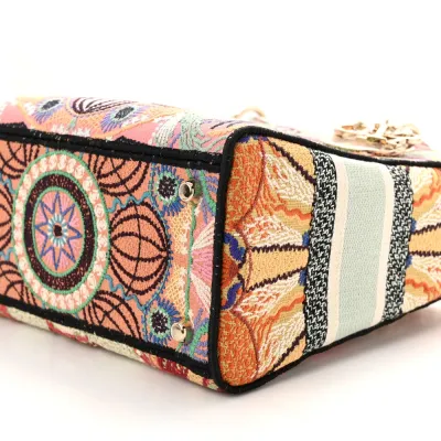 Dior Medium Lady D-Lite Multicolor Embroidered Canvas Gold Hardware