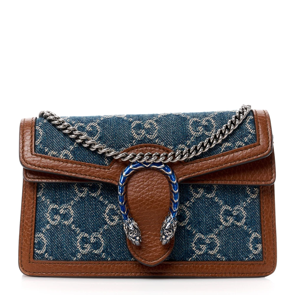 Gucci Mini Super Dionysus Bolsa de Ombro Azul Chá / Cuir / Epilog Azul Elétrico New Denim GG Monograma Lona Encerada & Couro Bezerro Dollar Hardware Prata Envelhecido