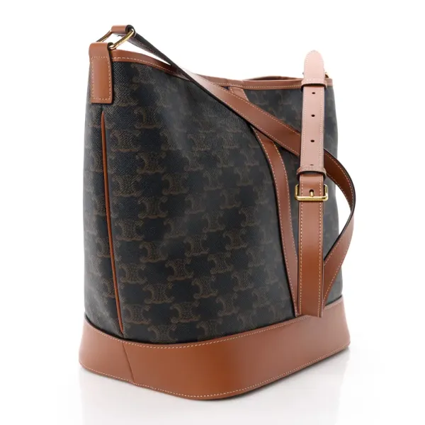 Celine Medium Bucket Bag Tan Triomphe Canvas & Calfskin Leather - Image 3
