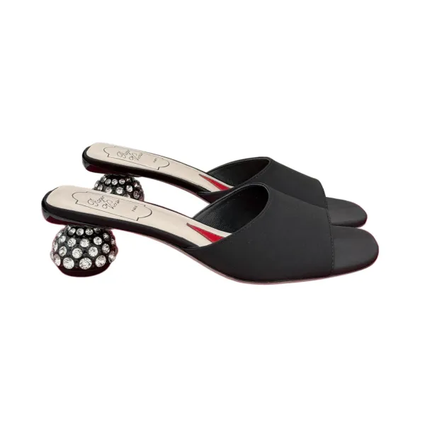 Roger Vivier Mules Sandals In Black/White/Pink Satin Crystal Heels (Heel Height 4cm)