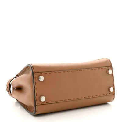 Fendi Mini Peekaboo Iconic Satchel Mou/Milk Bi-Color Cuoio Romano Selleria Leather Silver Hardware