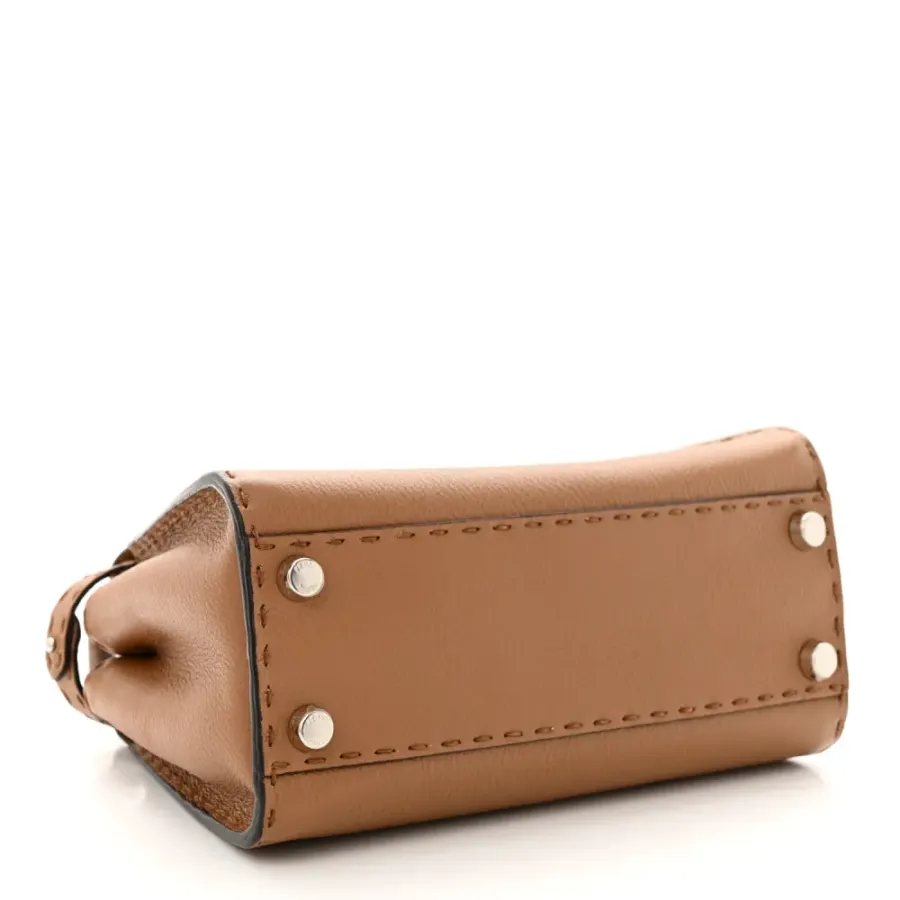 Fendi Mini Peekaboo Iconic Satchel Mou/Milk Bi-Color Cuoio Romano Selleria Leather Silver Hardware