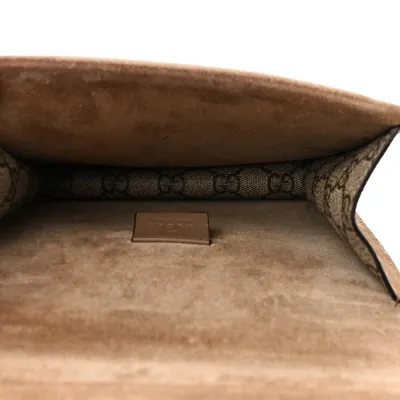 Gucci Mini Dionysus Shoulder Bag Taupe GG Supreme Monogram Canvas Aged Silver Hardware