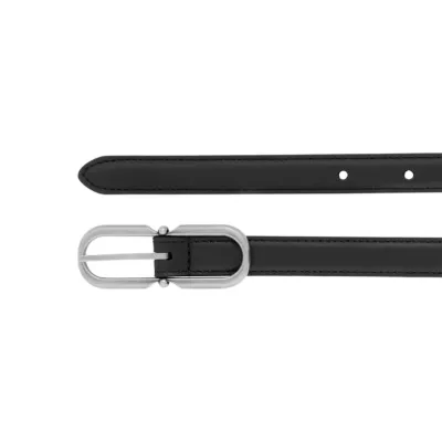 Saint Laurent Long Oval Buckle Thin Belt In Black Calfskin With Gold/Silver Hardware 15mm