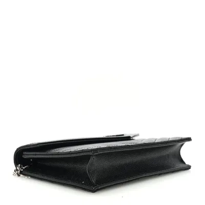 Saint Laurent Small Envelope Chain Wallet Black Chevron Monogram Grain De Poudre Matelasse Leather Silver Hardware