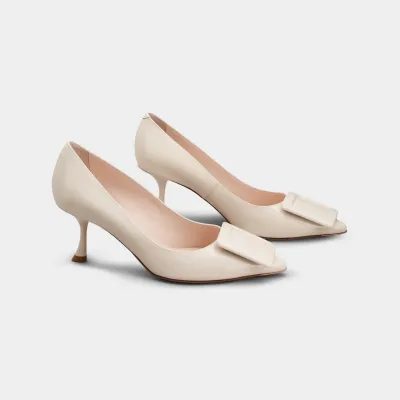 Roger Vivier Viv' In The City Pumps High Heels In White Patent Leather With Lacquered Metal Buckle (Heel Height 6.5cm)