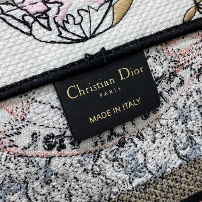 Dior Medium Book Tote White Pastel Pink Butterfly Around The World Embroidered Canvas