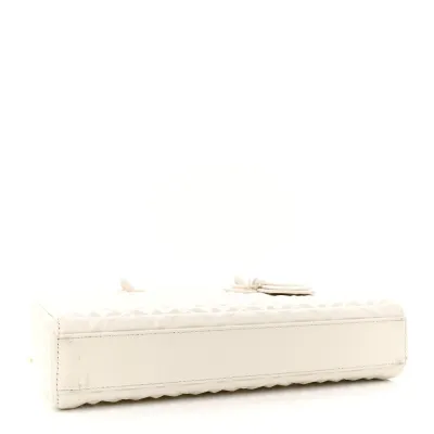 Dior Medium Lady D-Joy Latte Diamond Cannage Calfskin Leather Matte White Hardware