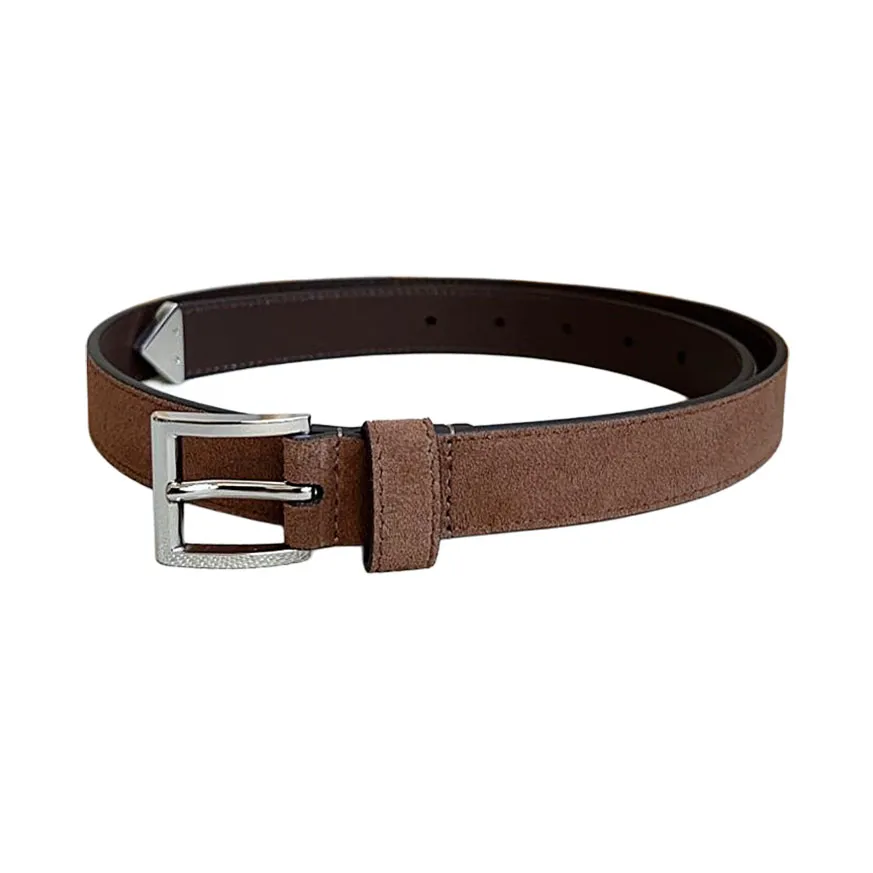 Prada Women' s Square Buckle Belt In Brown/Black Suede Calfskin With Gold/Silver Hardware 25mm