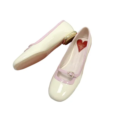Roger Vivier Broche Vivier Ballerinas Flat Shoes In White/Black/Beige Patent Leather