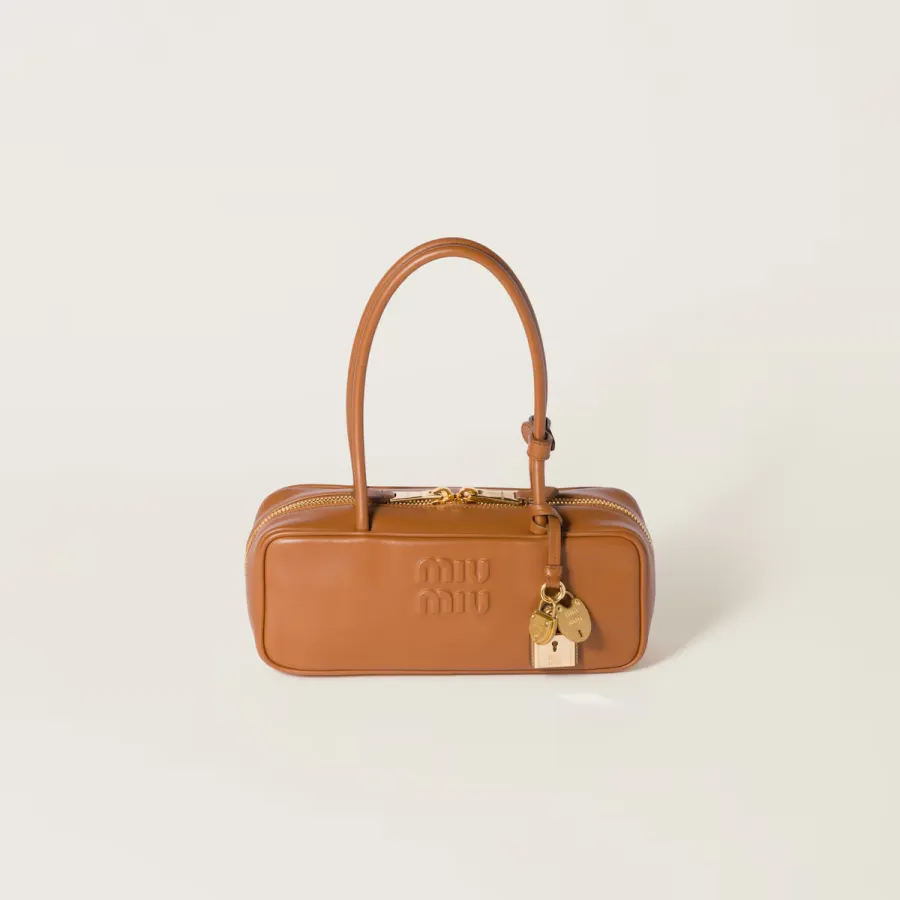 Miu Miu Calfskin Leather Beau Brown Top-Handle Bags