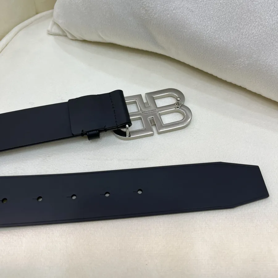 Balenciaga Men's BB Hourglass Large Belt In Black Smooth Calfskin With Silver/Gold Hardware 40mm