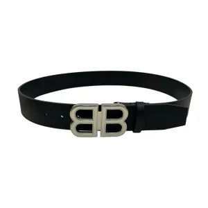 Balenciaga Men's BB Hourglass Large Belt In Black Smooth Calfskin With Silver/Gold Hardware 40mm
