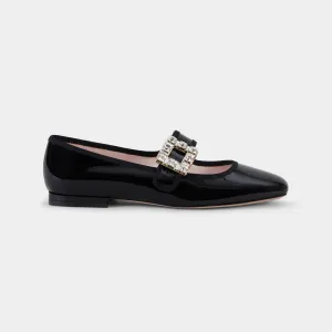 Roger Vivier Très Vivier Dasiy Mary Janes In Black/White Patent Leather With Crystal Buckle (Heel Height 0.5cm)
