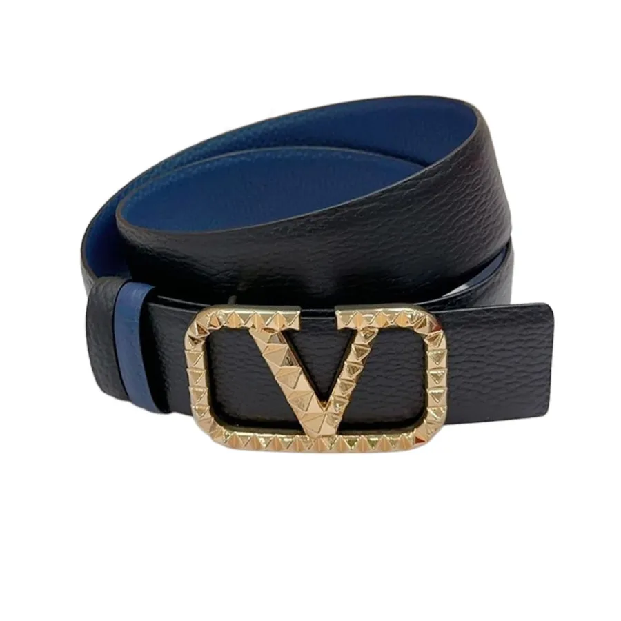 Valentino V Buckle With Rockstud Belt In White/Black/Blue/Brown/Red Calfskin With Black/Gold/Silver Hardware 40mm