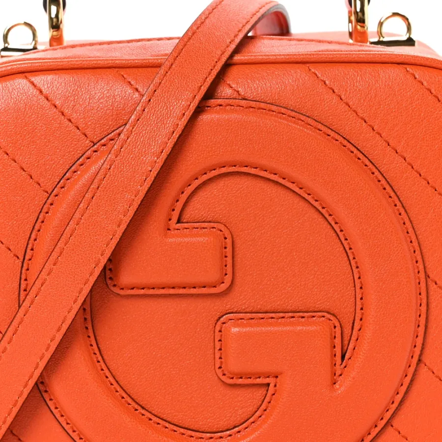 Gucci Small Diagonal Stitched Blondie Shoulder Bag Orange Calfskin Leather Gold Hardware