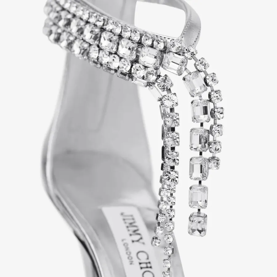 JIMMY CHOO Silver vintage metallic  texture leather high heeled sandals