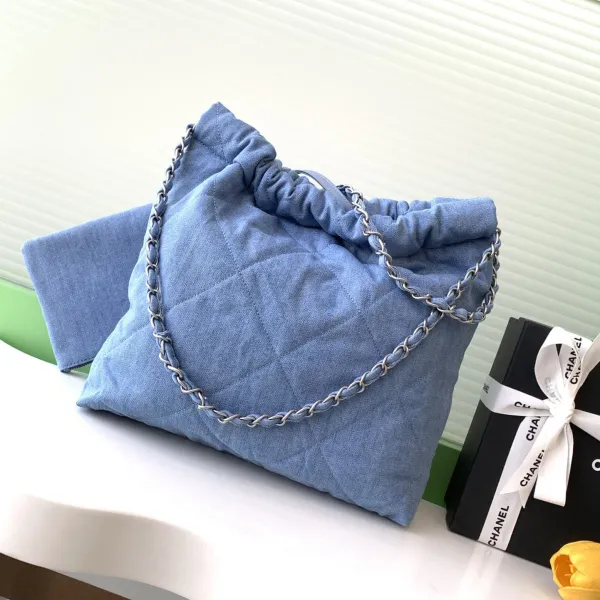 Chanel 22bags Denim Light Blue / Light Pink Shoulder Bags - Image 4