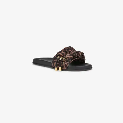 FENDI Brown satin sandals slippers