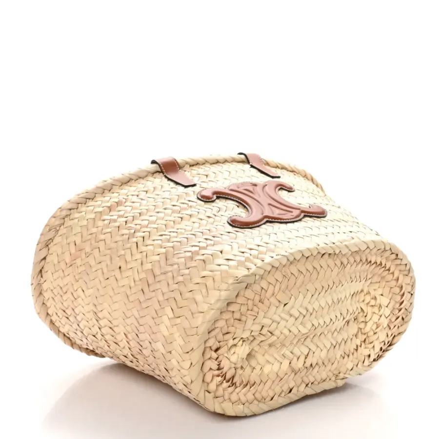Celine Medium Triomphe Teen Panier Tan Palm Leaf & Calfskin Leather Gold Hardware