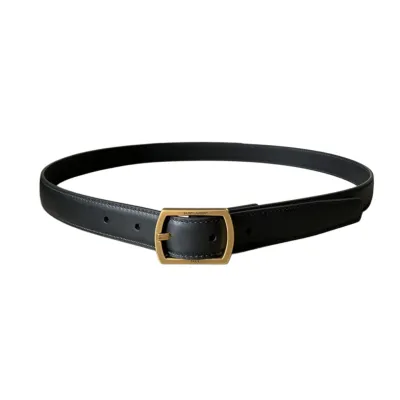 Saint Laurent Paved Buckle Belt In Black Calfskin With Gold/Silver Hardware 25mm