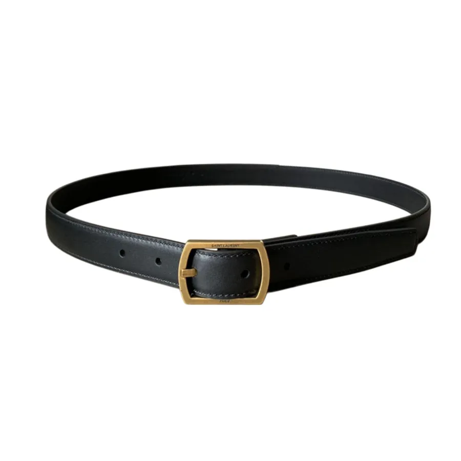 Saint Laurent Paved Buckle Belt In Black Calfskin With Gold/Silver Hardware 25mm