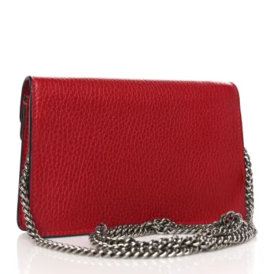 Gucci Mini Super Dionysus Shoulder Bag Hibiscus Red Calfskin Leather Aged Silver Hardware
