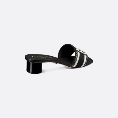 Dior black thick bottom square head high-heeled slippers