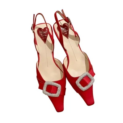 Roger Vivier Viv'Canard Pumps High Heels In Red/Black/Blue/Purple Satin With Crystal Buckle (Heel Height 5.5cm)