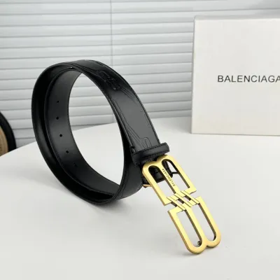 Balenciaga Men's BB Signature Belt In Black BB Monogram Calfskin With Gold/Silver Hardware 40mm