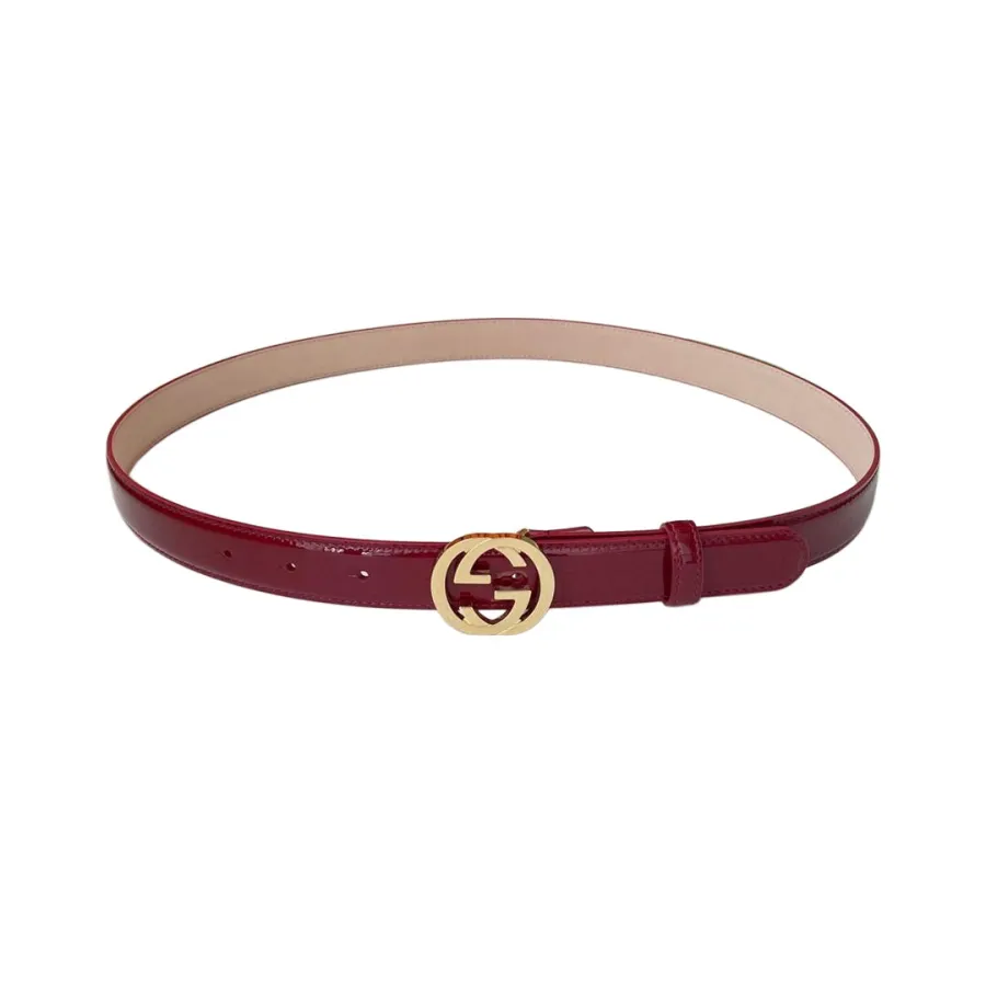 Gucci Women's GG Buckle Belt In Red/White/Black Patent Calfskin With Gold/Silver Hardware 25mm