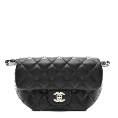 Chanel CC Uniform Flap Belt Bag Small Black Quilted Calfskin Leather Silver Hardware