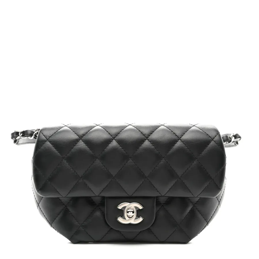 Chanel CC Uniform Flap Belt Bag Small Black Quilted Calfskin Leather Silver Hardware