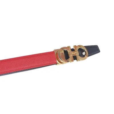Ferragamo Women's Double Gancini Reversible Belt In Red/Grey/Orange/Brown/Black Epsom Leather With Gold/Silver Hardware 25mm
