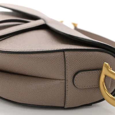 Dior Medium Saddle Bag Warm Taupe Grained Calfskin Leather Gold Hardware