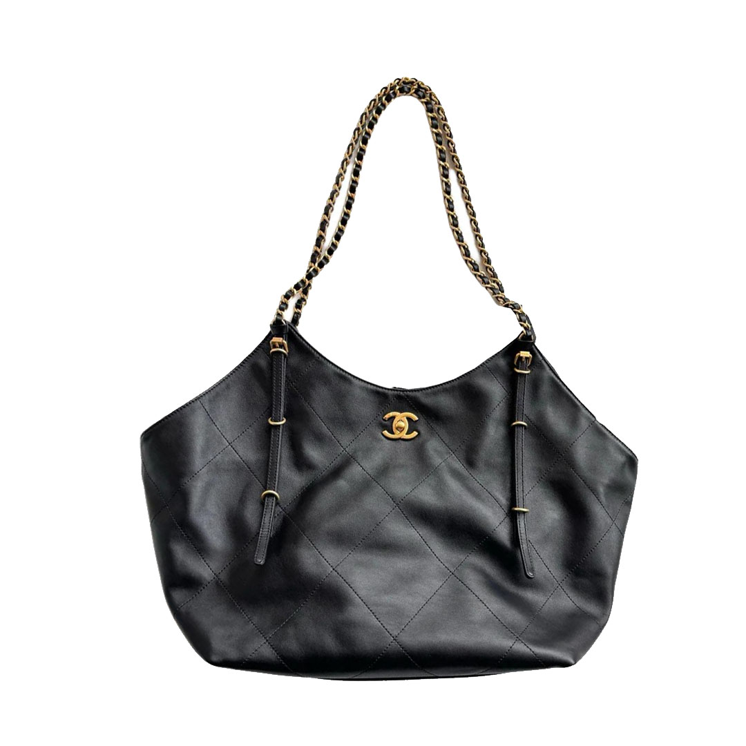 Chanel Black Quilted Couro Bovino Bolsas Tote 36x59x13cm Bolsas de Ombro