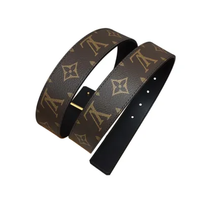 Louis Vuitton Women's Square Buckle Reversible Belt In Black Calfskin And Monogram Canvas With Gold Hardware 35mm