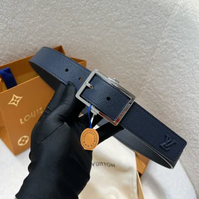 Louis Vuitton Men's Aerogram Belt In Blue Calfskin With Blue/Black/Silver Hardware 35mm