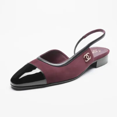 Chanel, burgundy and black, suede, lambskin, lacquered calf leather Rear lace up flat shoes
