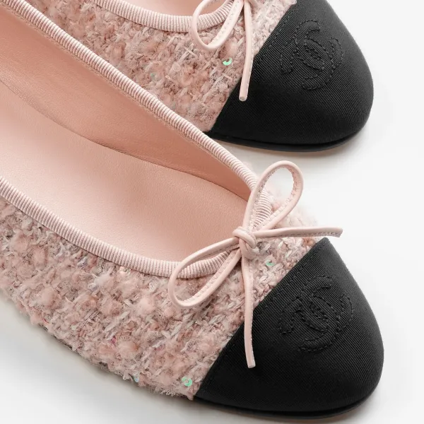 Chanel Flat shoes with twill soft wool and satin, light pink, beige, milky white and black Ballet  Shoes - Image 4