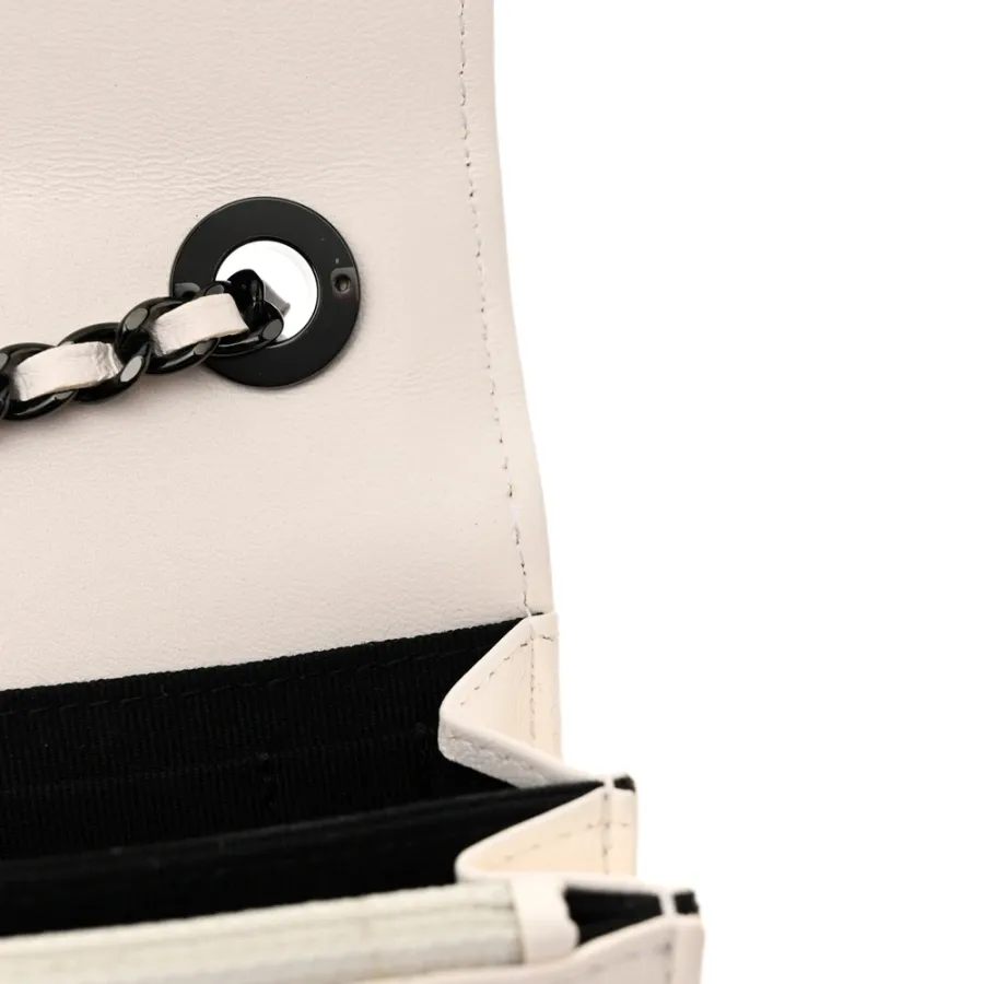 Chanel Trendy CC Wallet On Chain (WOC) Mini White Quilted Lambskin Leather Black Hardware