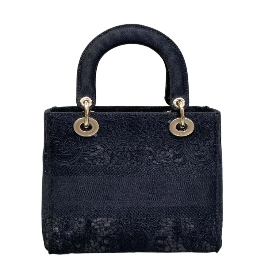 Dior Medium Lady D-Lite In White/Black Lace Embroidered Canvas Gold Hardware