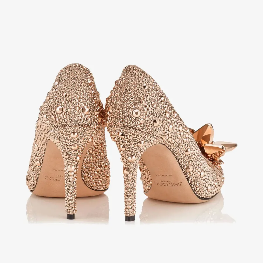 JIMMY CHOO Rose gold crystal studded pointy heels